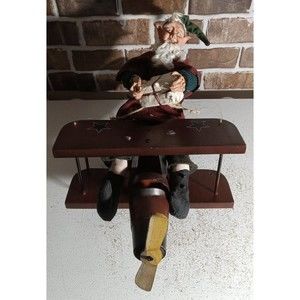 Vintage Hand Made Wooden Airplane With Ceramic FLYING ELF